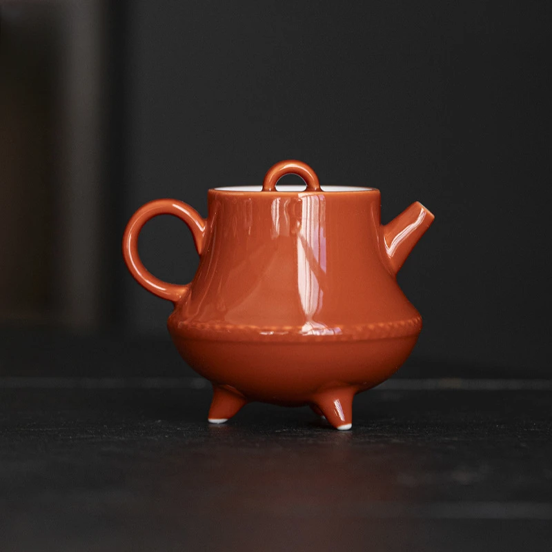 墨己 故宫红三足茶壶陶瓷中式复古风泡茶壶功夫茶具家用手执壶
