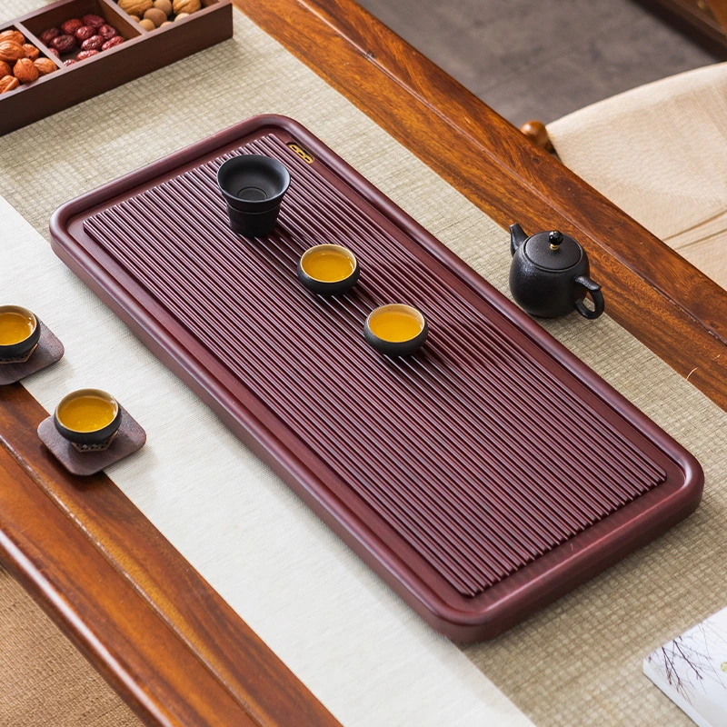 当代 紫红色直条80*40干泡家用茶盘赠送水球水管脚垫