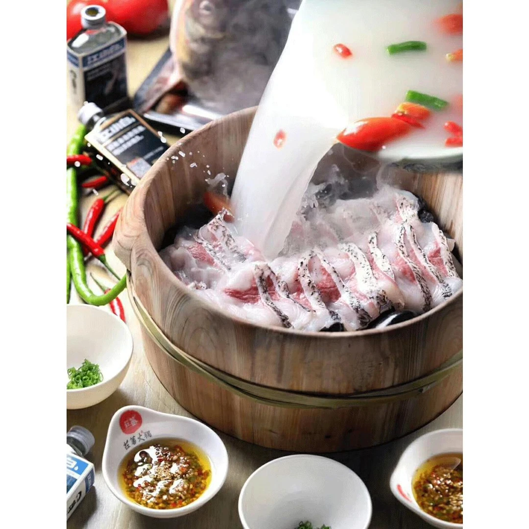 木桶鱼的木桶滋滋锅餐厅商用鹅卵石头加热沸腾调料专用木桶火锅桶