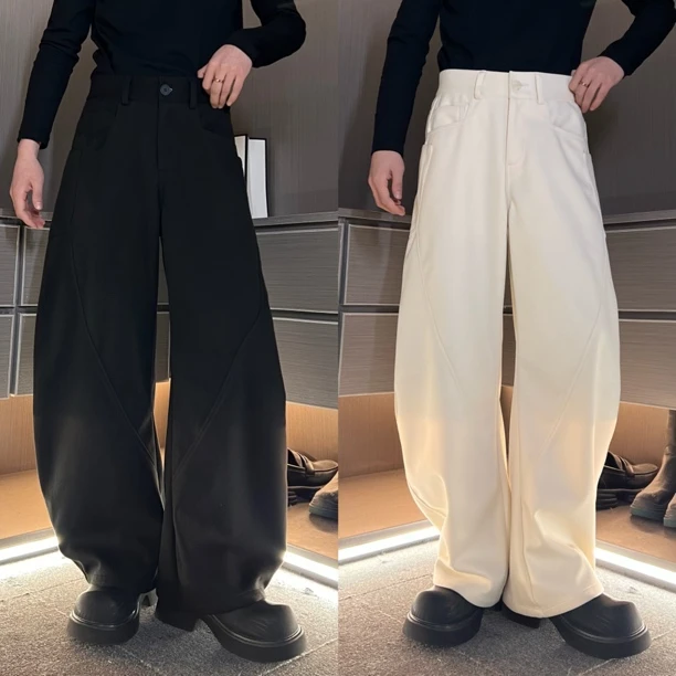 裤子6515男士高品质高级毛呢口袋宽松加厚弯刀裤