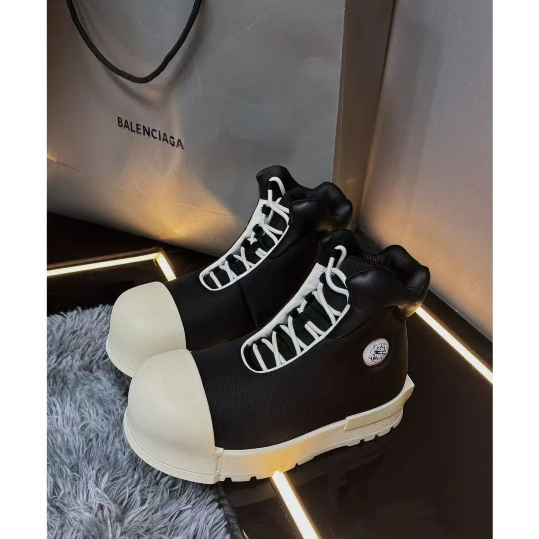 鞋子H7230男士冬季高品质设计感厚底增高系带高帮大圆头休闲板鞋