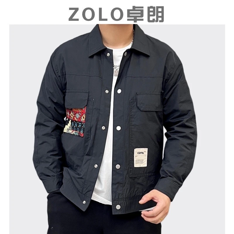 秋冬新款国潮刺绣外套男设计感工装夹克潮牌翻领男士短款痞帅外套