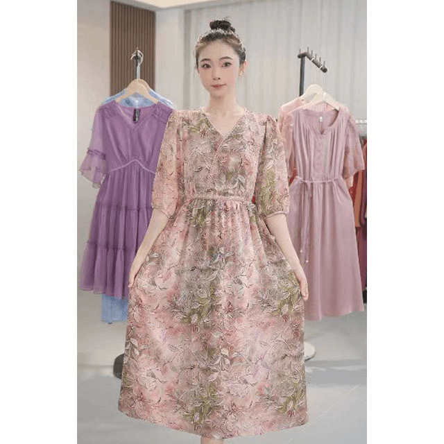 L616夏款法式气质连衣裙时尚显瘦中长款收腰系带遮字裙子