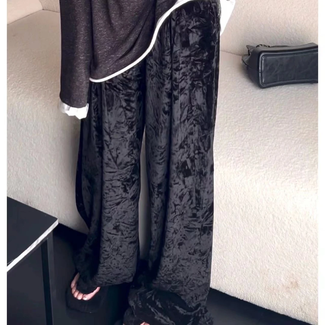 【WEN】复新绒感阔腿裤显瘦直筒休闲复古小众休闲裤夏季高腰宽松601