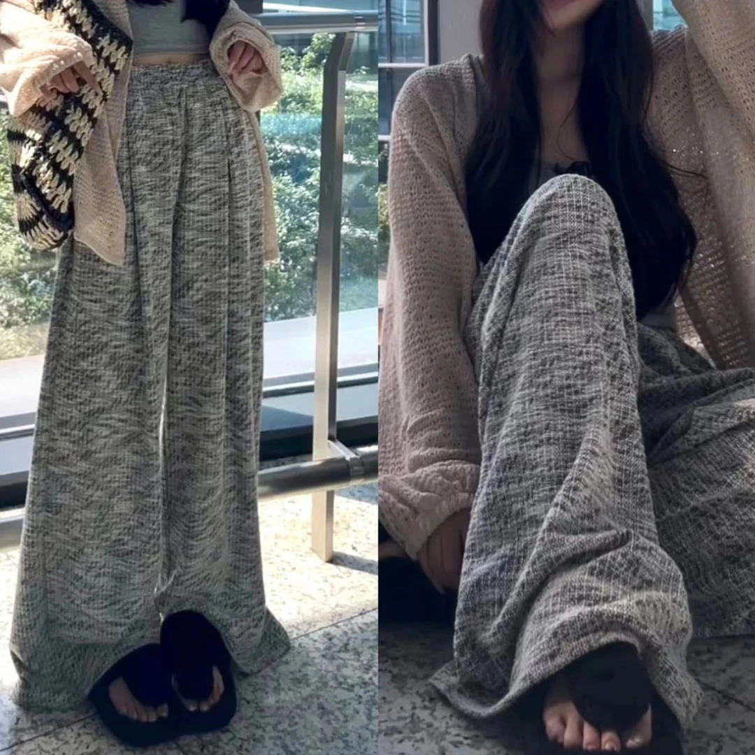 【WEN】静奢~秋季新款高腰休闲编织百搭小众休闲裤拖地587