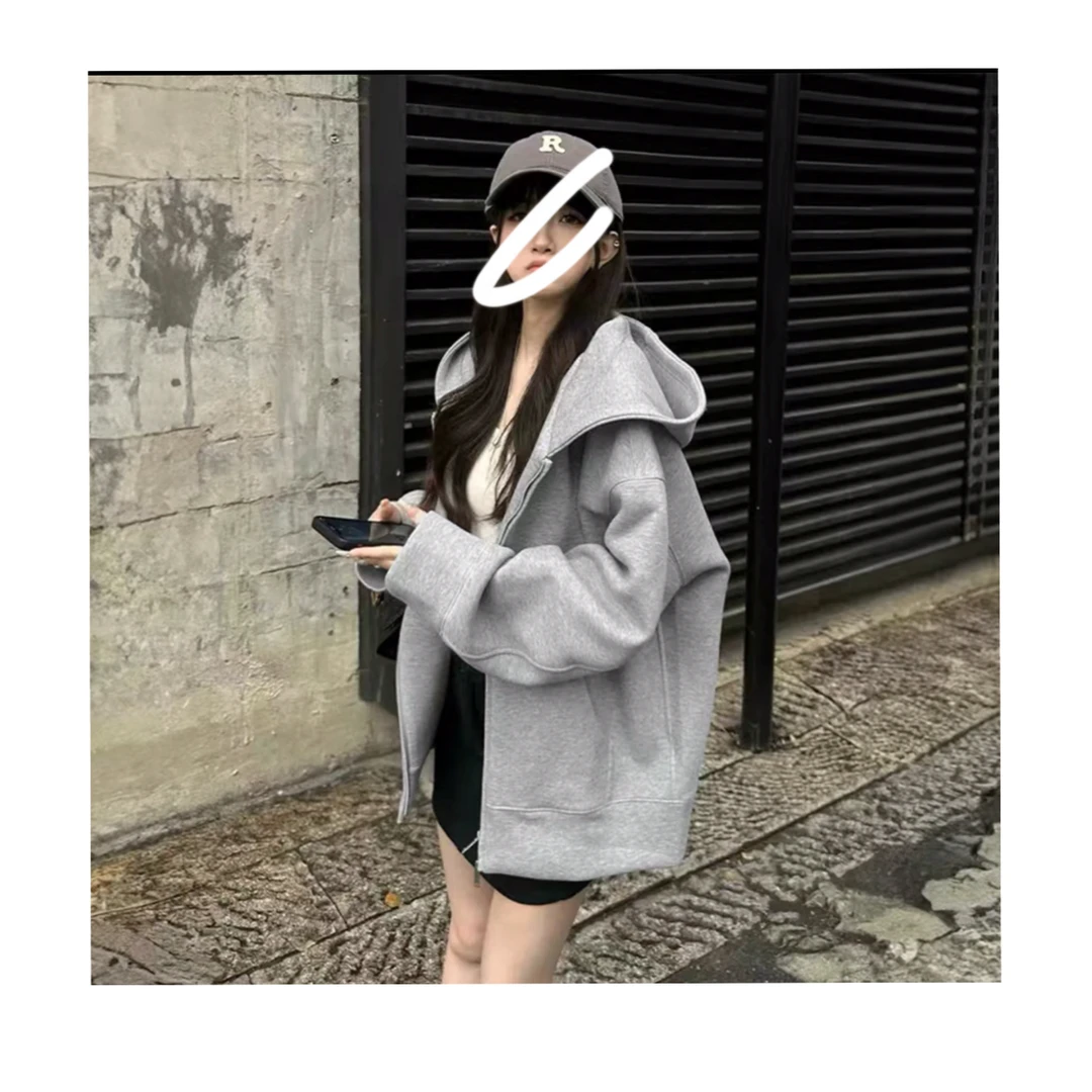 【WEN】 复复重磅纯色开衫卫衣宽松休闲慵懒风连帽外套情侣百搭596