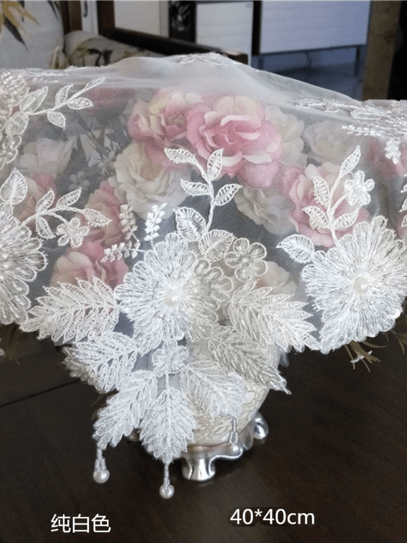 欧式蕾丝手工钉珠桌布茶盘茶具微波炉床头柜梳妆台多用盖巾桌垫