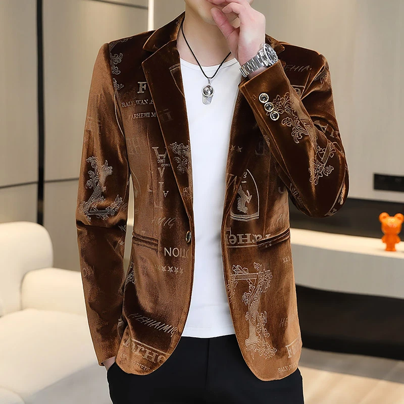 现货欧版高端轻奢精细工艺西服男士2025秋季高品质金丝绒西装外套