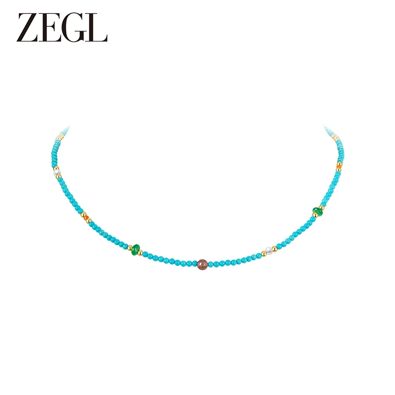 ZEGL 铜合金项链 夏日多巴胺项链女新款轻奢小众串珠颈链简约配饰
