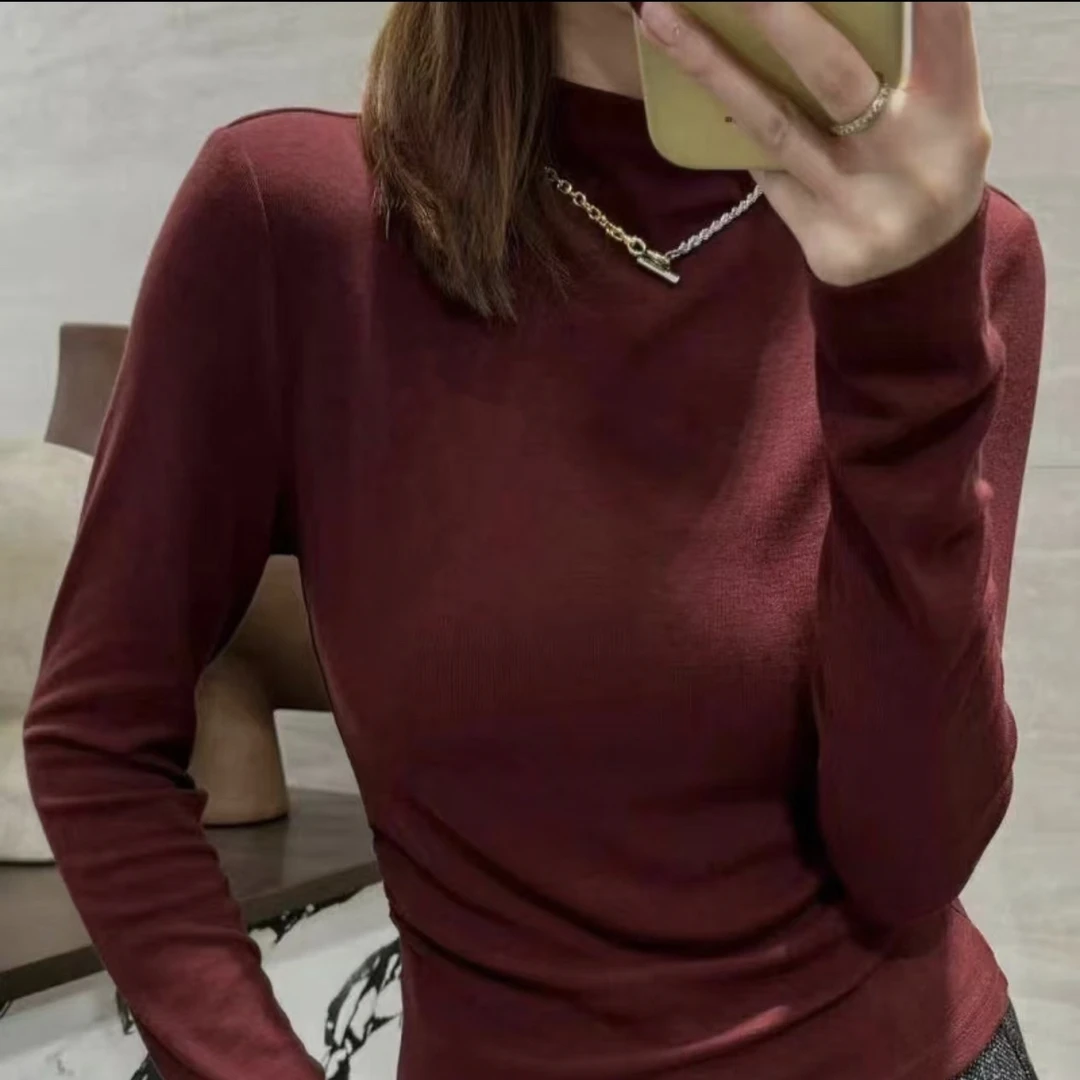 【磨毛绒】秋冬小立领长袖打底衫弹力修身百搭半领内搭T恤打底