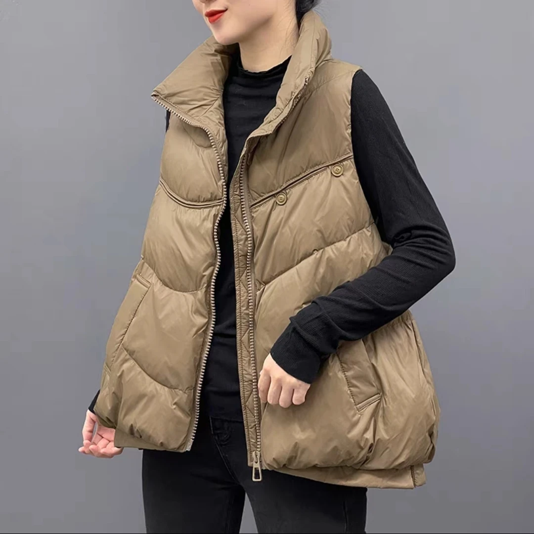 两粒扣白鸭绒羽绒马甲女短款马夹女式