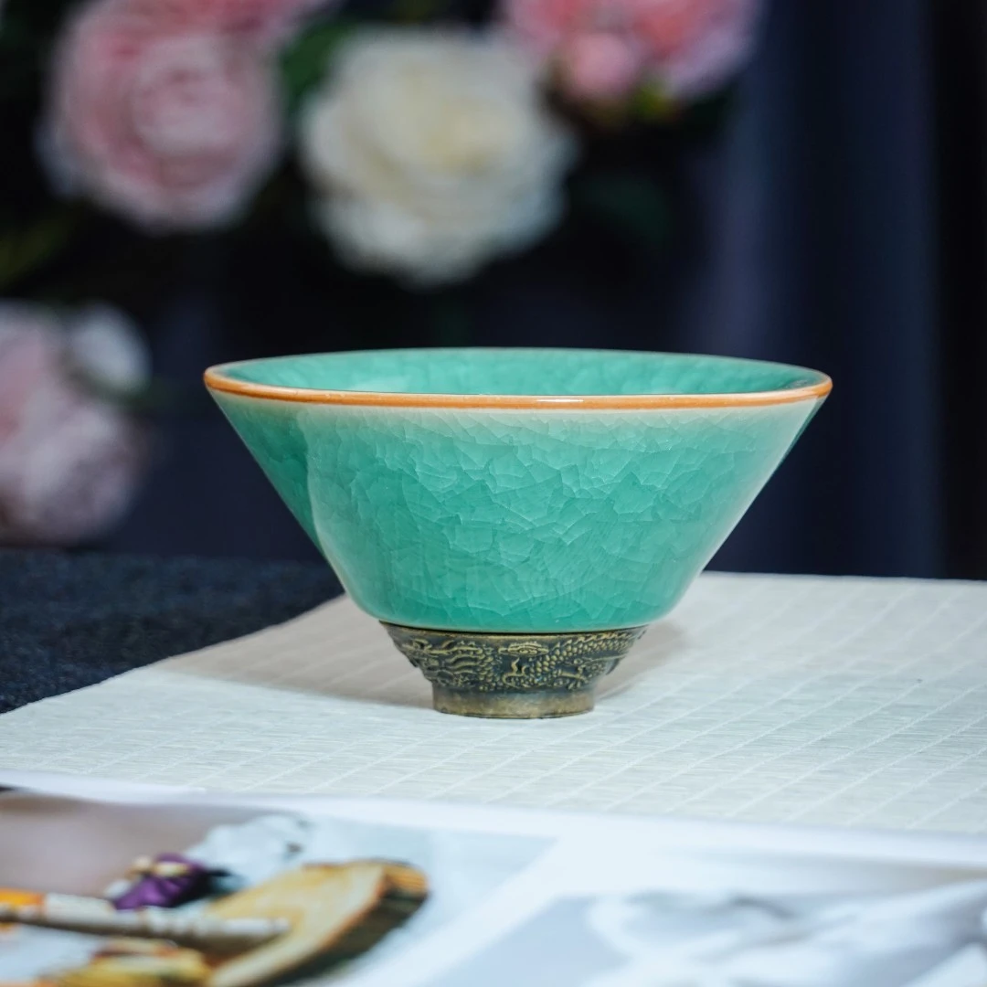 陶瓷中式冰裂纹主人杯大号复古品茗杯家用创意斗笠杯日式盏杯0816