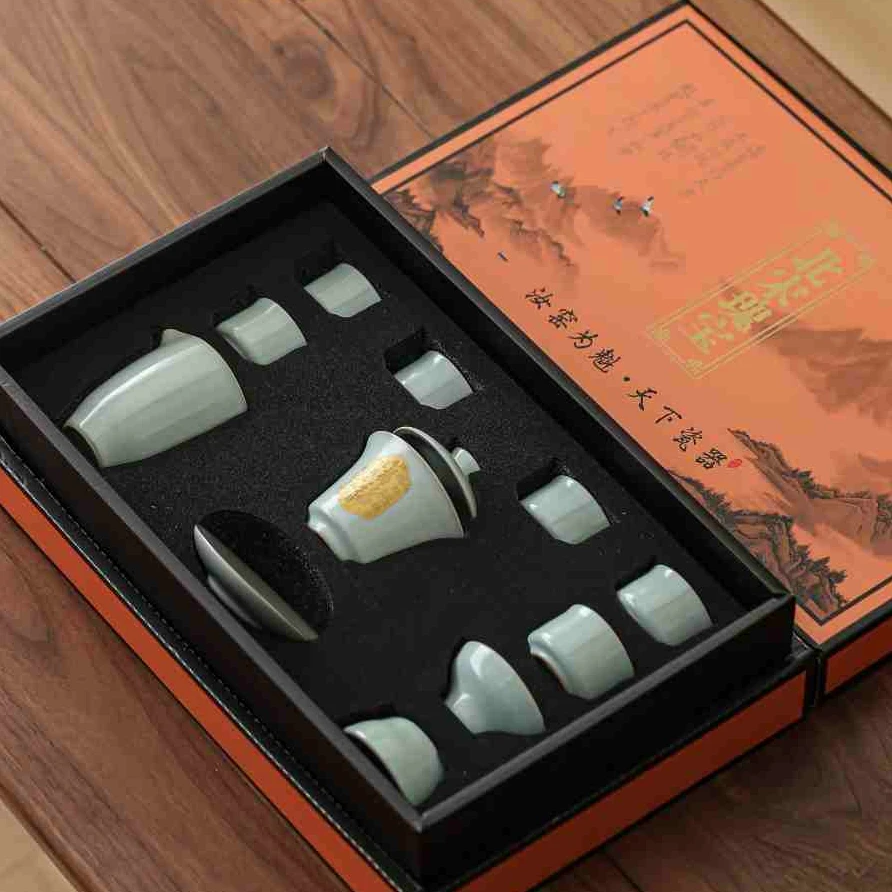 汝窑创意金福满满可养陶瓷茶盖碗茶杯高端轻奢伴手礼AT050