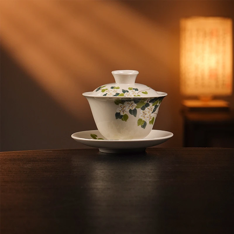 陶瓷高档草木灰三才盖碗仿古手工盖碗泡茶工具家用复古泡茶器0438