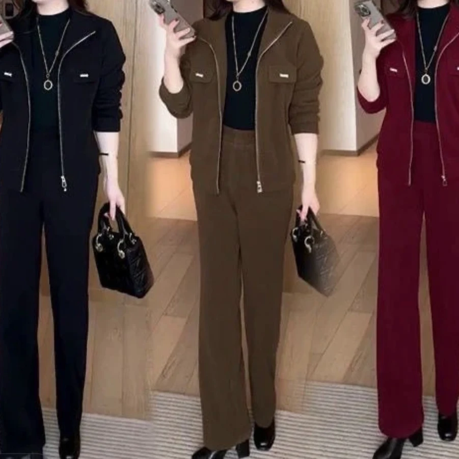 秋冬新款加绒加厚时尚套装中老年两件套091