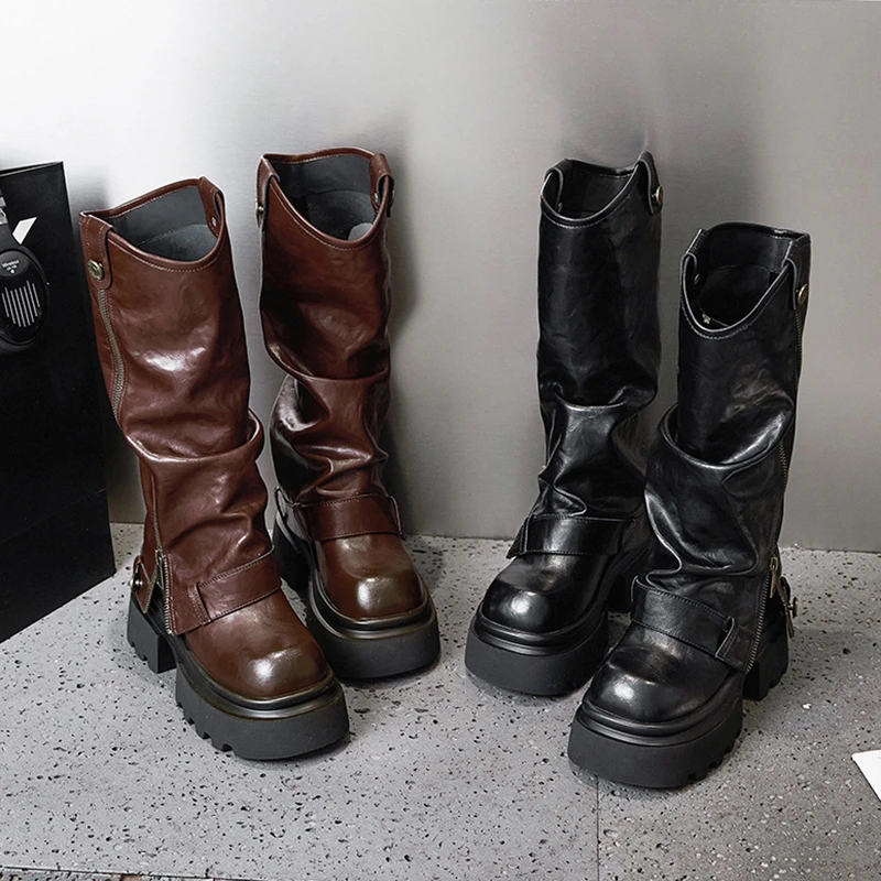 【断码清仓】「不退不换」11公分长筒靴网红休闲秋冬厚底筒靴Z8953