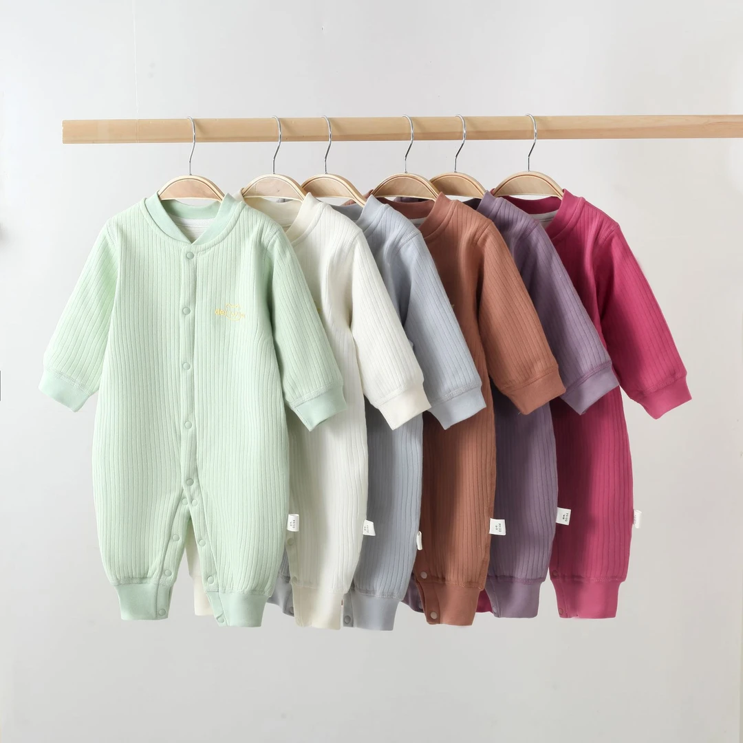 幼儿连体衣春秋季纯棉条纹针织0-1岁新生儿衣服男女宝宝保暖哈衣