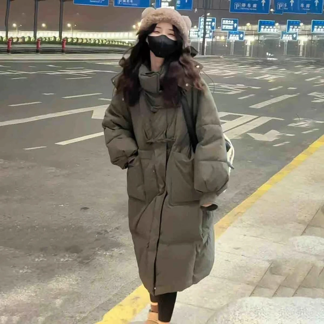 小个子加厚连帽棉服棉衣2023冬季新款韩版宽松面包长款外套