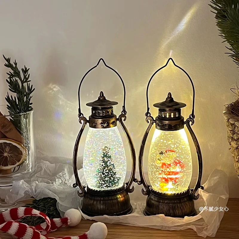 圣诞装饰品水晶球发光手提油灯圣诞节礼物圣诞树桌面摆件拍照道具