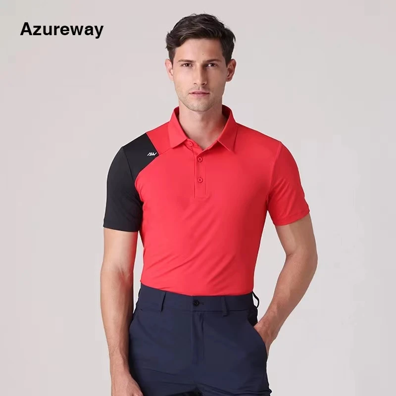 Azureway高尔夫短袖T恤男装翻领撞色运动服装夏季速干透气上衣男