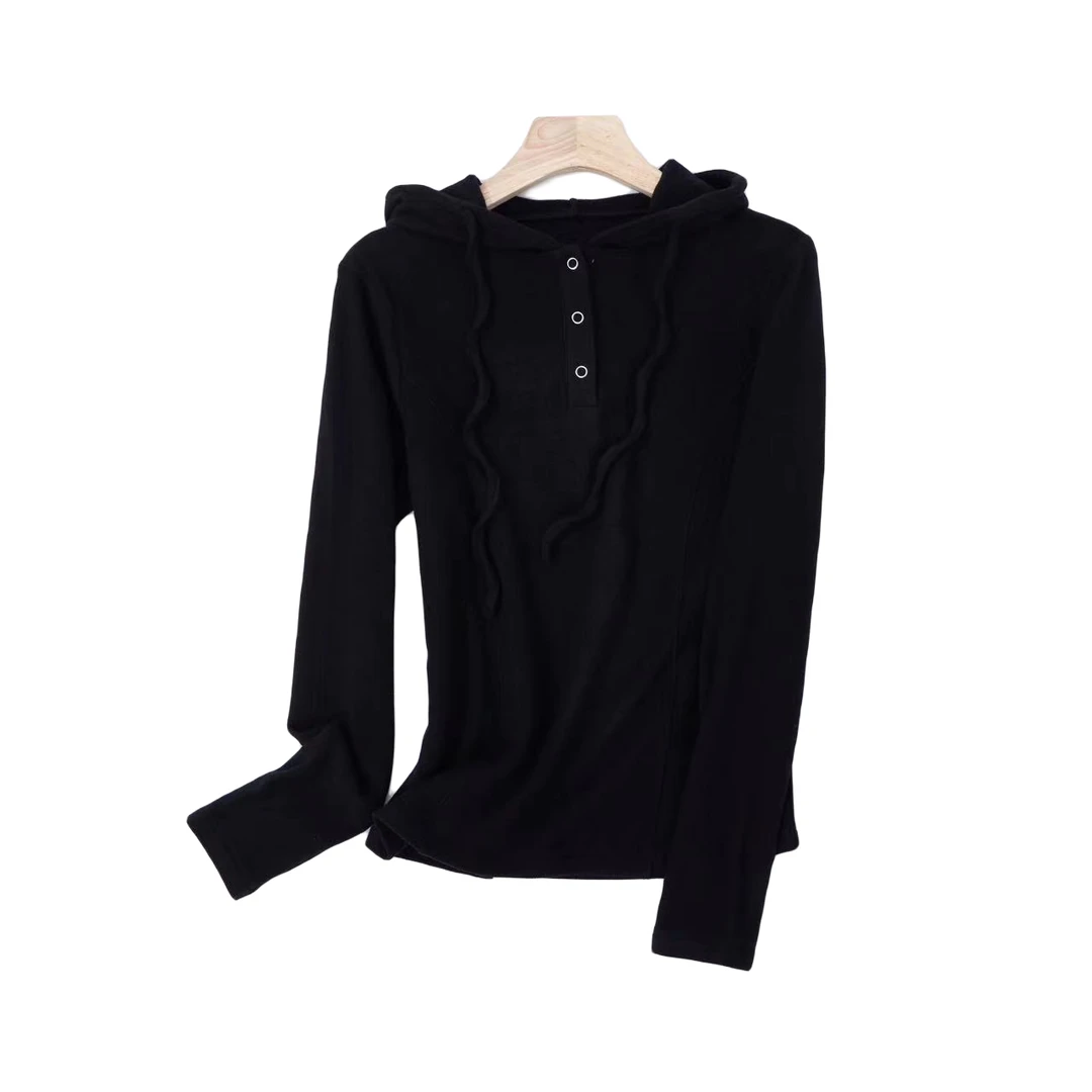 纽扣款连帽慵懒风T恤打底衫13-297