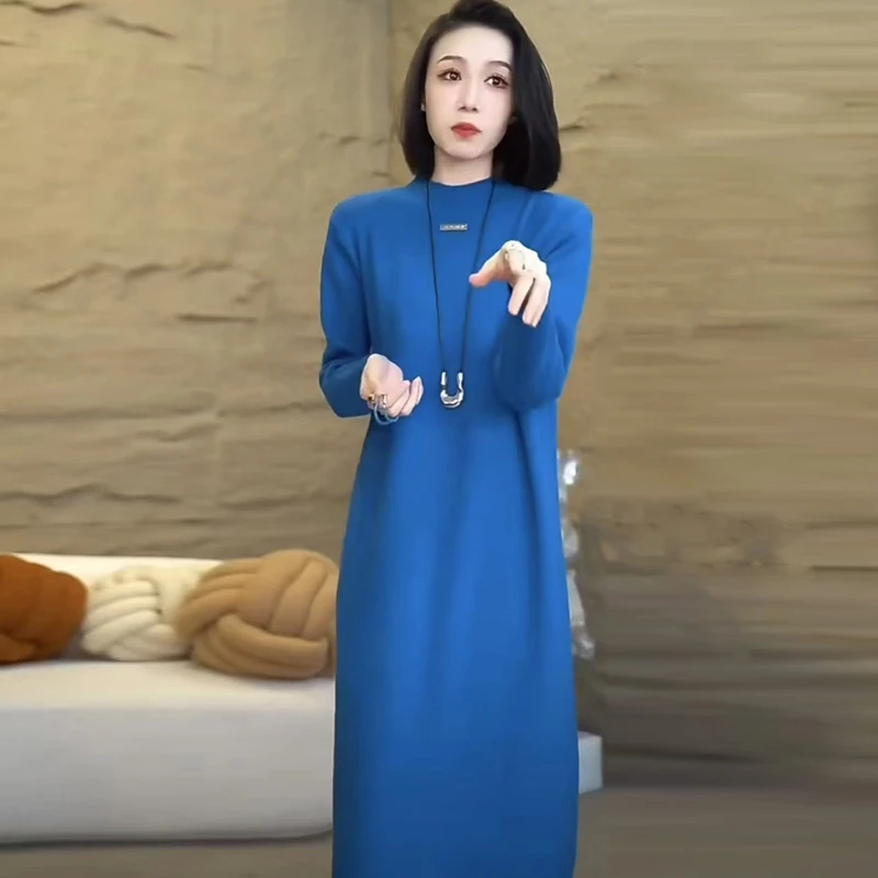 中长款过膝针织衫毛衣女宽松大码妈妈时尚气质显瘦打底衫连衣裙子