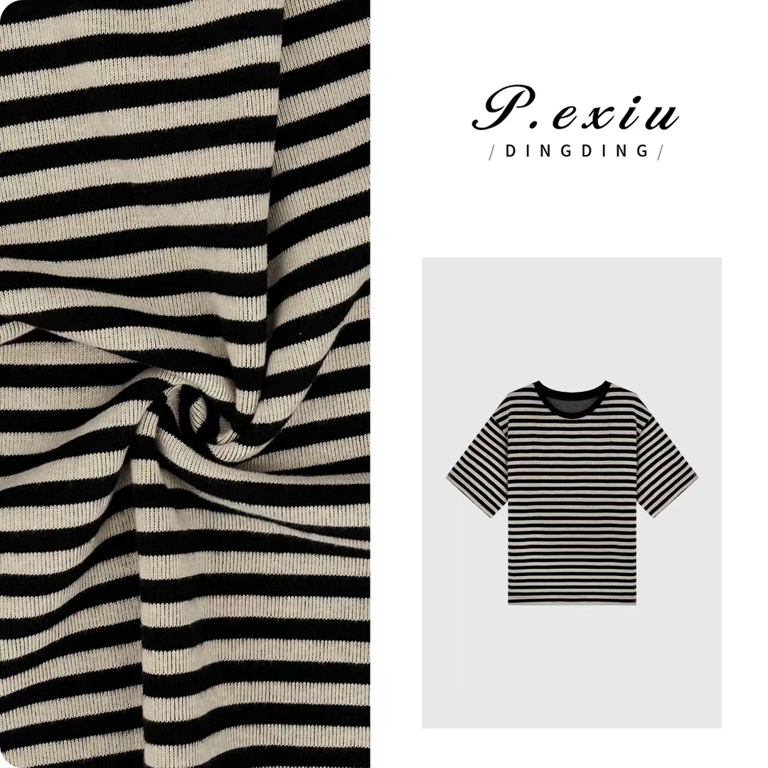 【经典条纹】撞色螺纹复古圆领短袖T恤 F001