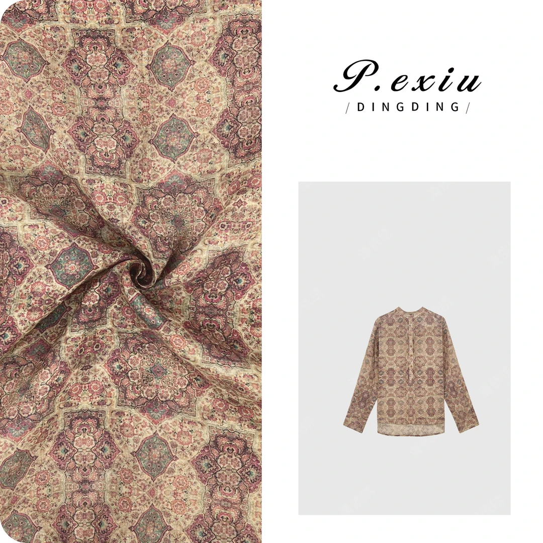 PanYiXiu/潘依绣100%苎麻文艺复古印花高级感长袖衬衫 W-62460