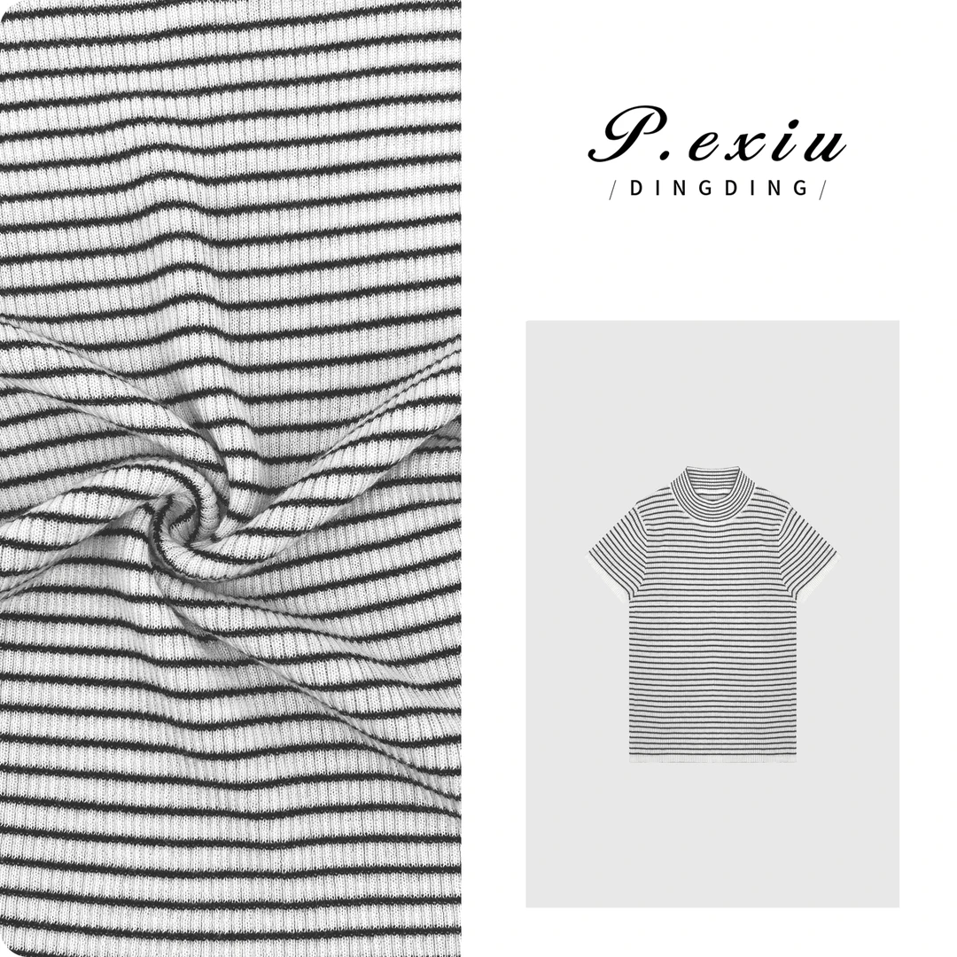 PanYiXiu/潘依绣羊-毛韩系简约半高领条纹针织短袖上衣 ZZ0606