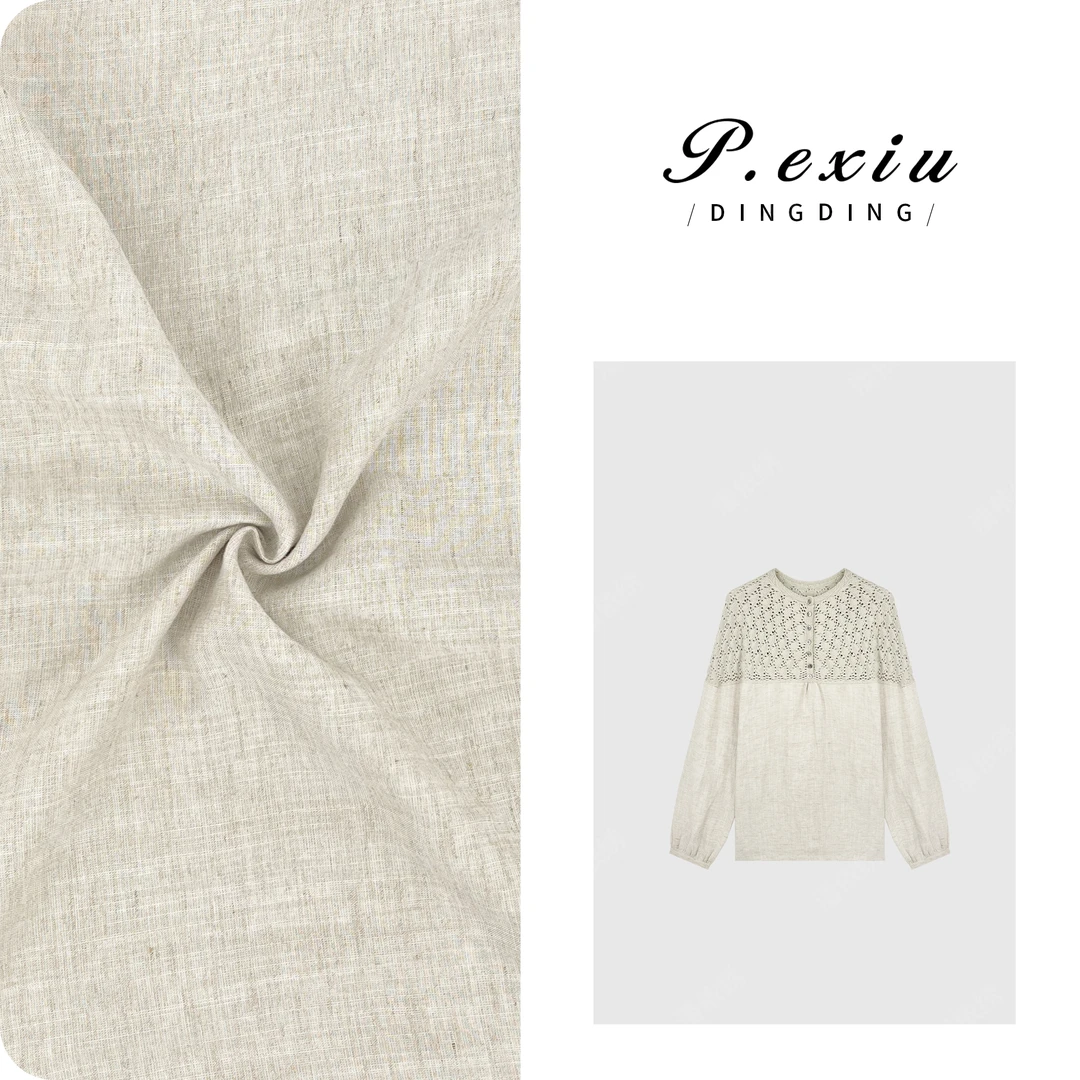 【秋风香茶】天丝亚麻手工勾花拼接长袖衬衫 M0847