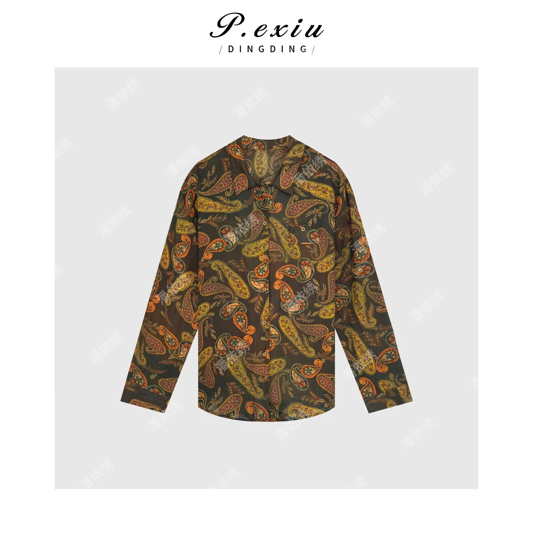 100%苎麻高级氛围感印花长袖防晒衬衫 W-62061