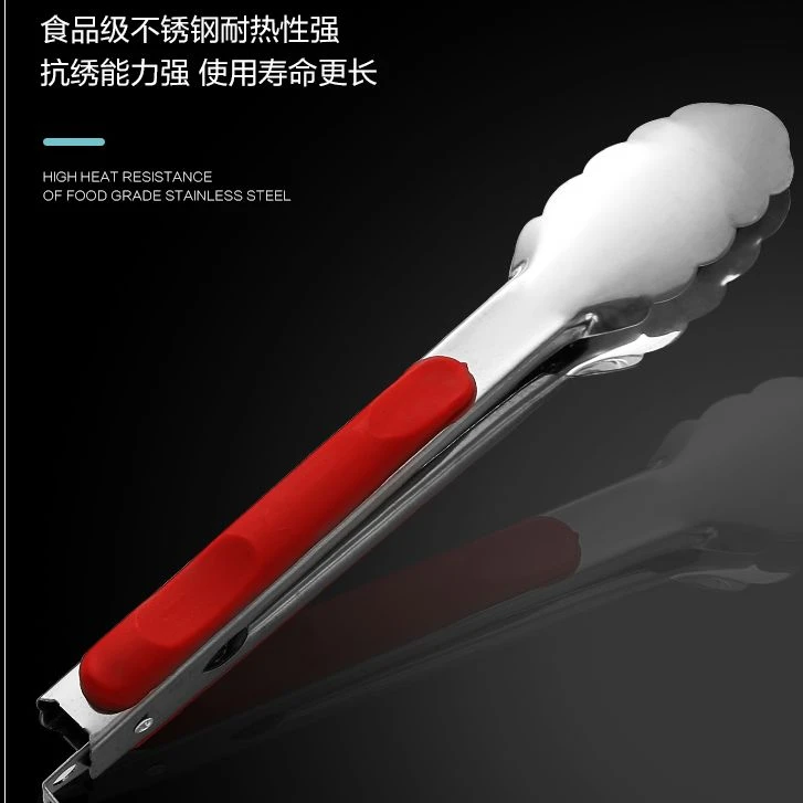 不锈钢加厚加长食物食品夹厨房面包烧烤夹烤肉菜夹耐高温牛排夹子