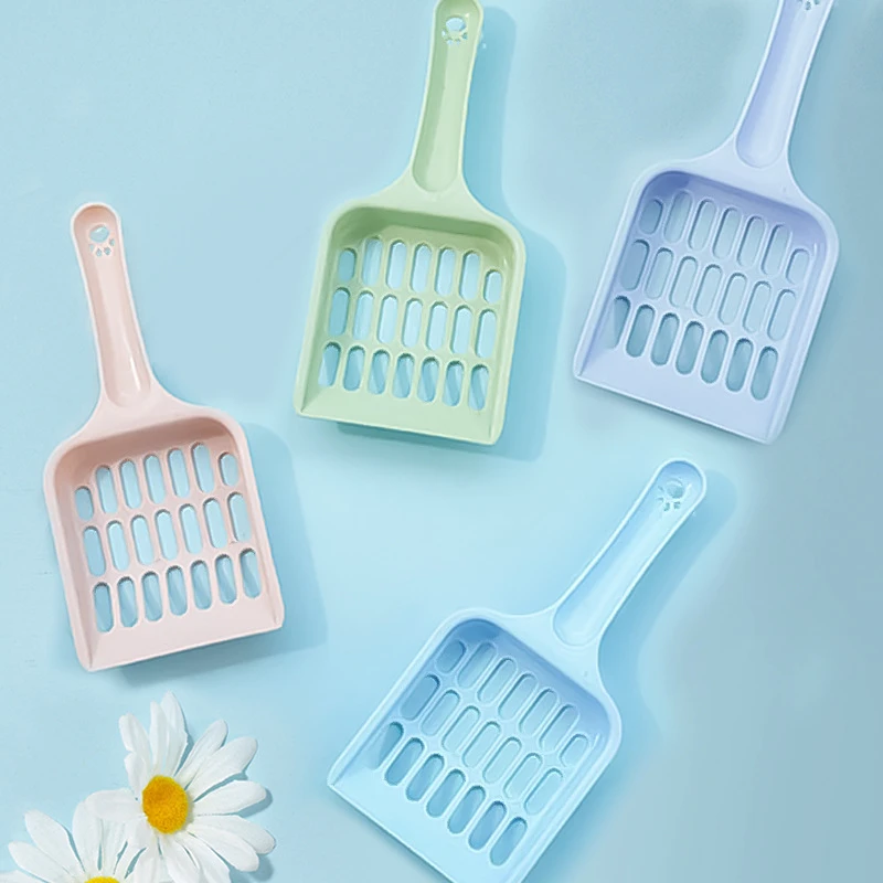 家用纯色宠物猫沙铲宠物清洁用品猫砂盆铲子长柄猫屎铲大孔猫砂铲