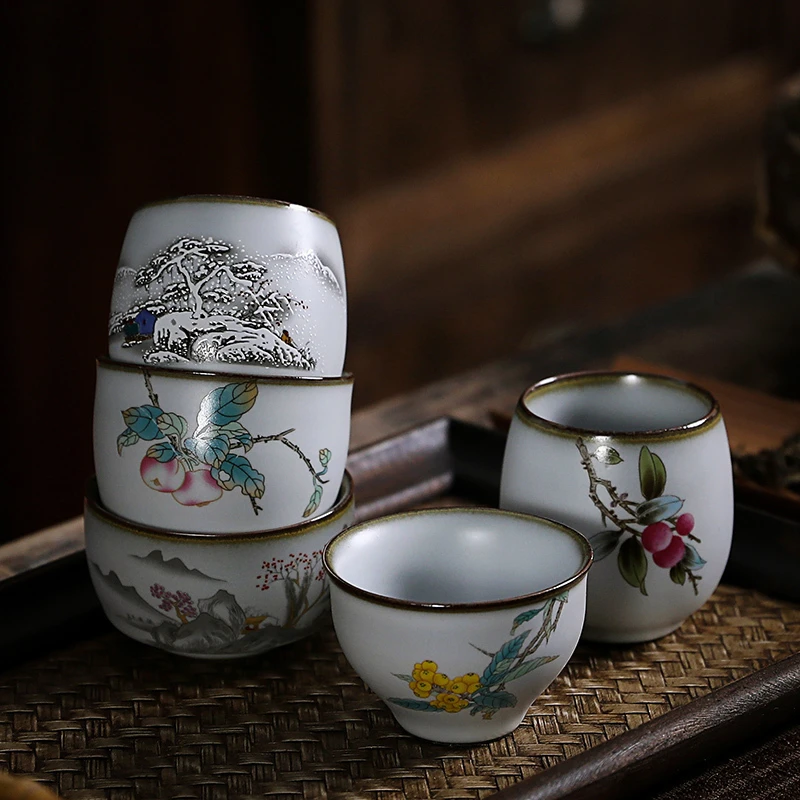 汝窑茶具高档主人杯个人品茗杯家用茶碗中式盏杯开片陶瓷功夫茶具