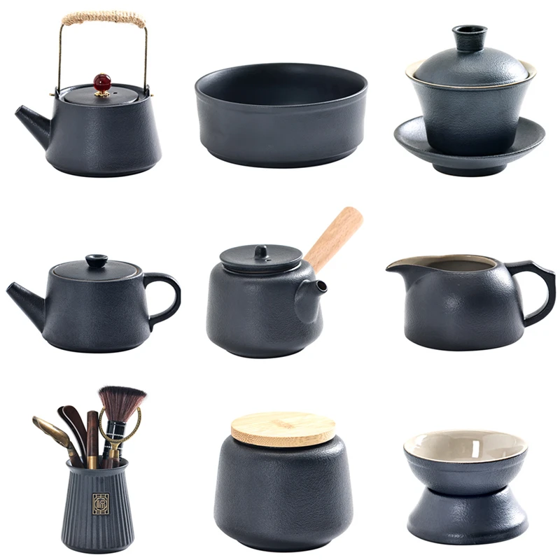 黑陶功夫茶具套装配件侧把茶壶简约茶道杯洗公道杯过滤茶叶罐定制