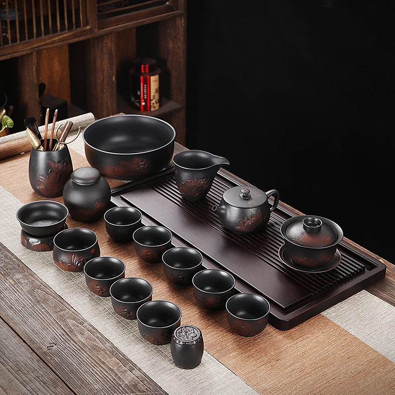 紫陶茶具套装轻奢高档家用简约陶瓷中式茶道茶壶三才盖碗茶壶茶具