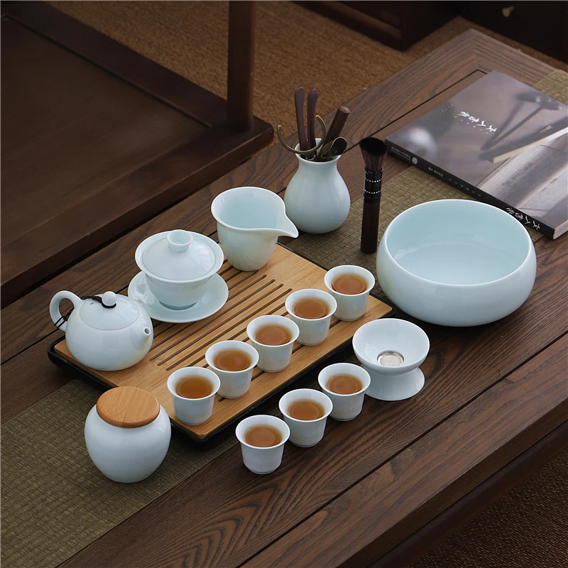 功夫茶具陶瓷家用办公简约西施茶壶盖碗茶杯洗茶道干泡茶盘小套装