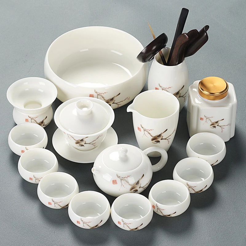 德化白瓷家用茶具套装青花瓷泡茶高档茶壶茶杯盖碗陶瓷茶道茶洗