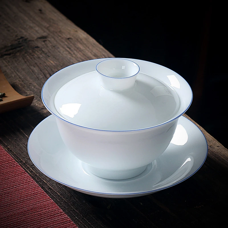 宋丰三才盖碗茶杯单个甜白瓷功夫茶具家用陶瓷薄胎泡茶碗大容量