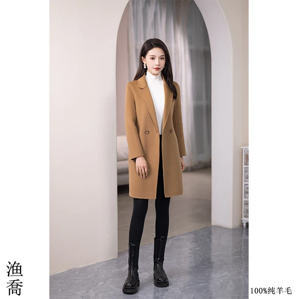 【100%纯羊毛】早春新款时尚气质百搭显瘦双排扣中长款双面羊毛大衣
