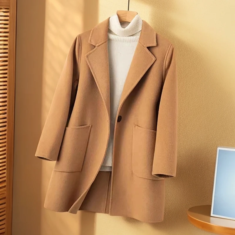 【100%纯羊毛】小个子气质短款西装领正肩型西装领大衣双面羊毛大衣