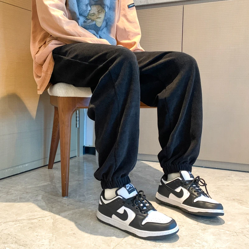 灯芯绒裤男士秋冬季休闲加绒加厚宽松长款韩版潮流九分束脚裤子男