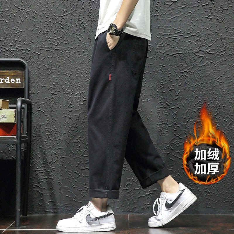 日系工装裤男士冬季加绒加厚直筒宽松阔腿大码潮牌百搭休闲长裤子