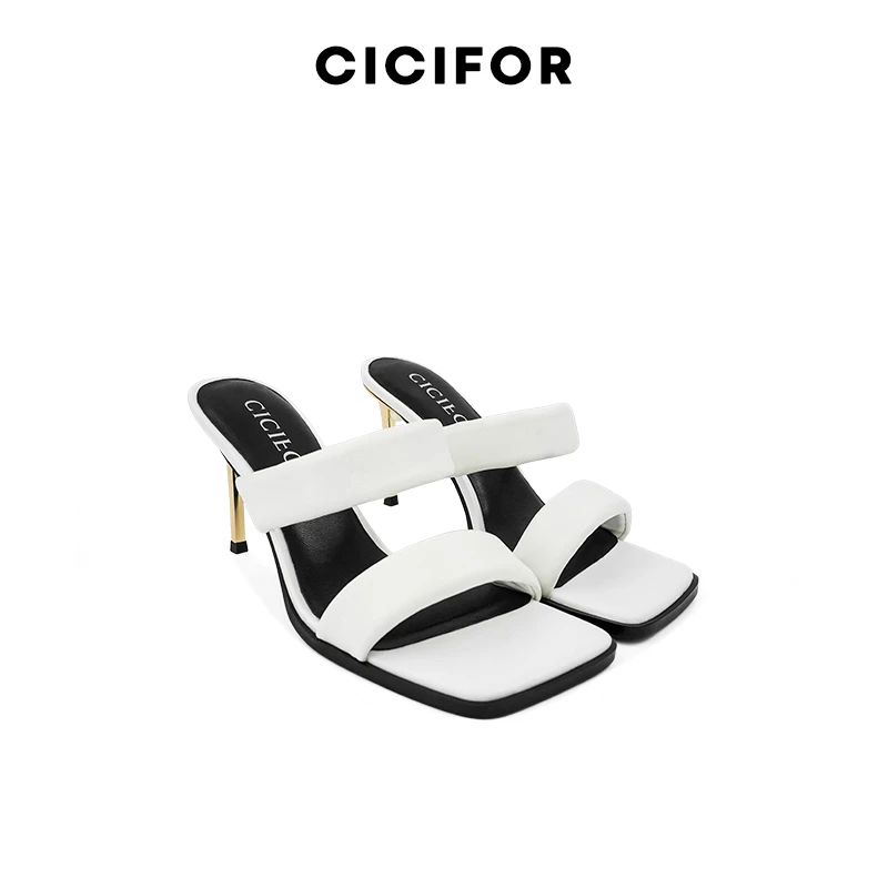 CICIFOR 熙熙芙 头层牛皮简约休闲露趾高跟凉鞋 9.5cm 女款 白色