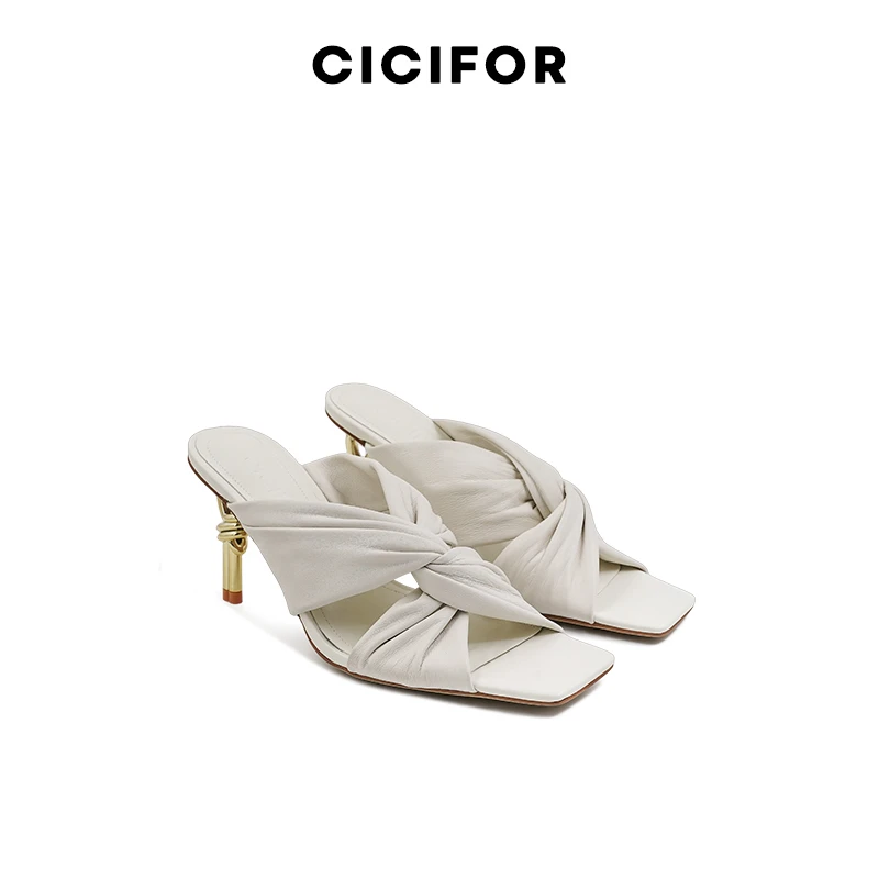 CICIFOR新中式风雅颂凉鞋 时尚气质方头高跟凉鞋 白色