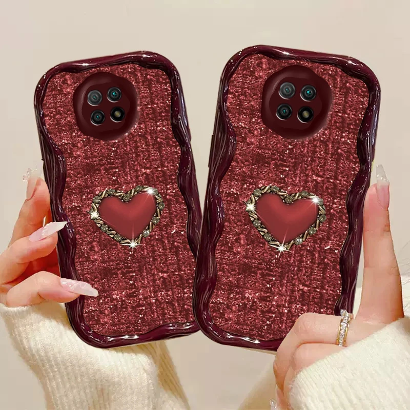 适用于【红米note9 5g】奶油纹编织金属爱心全包镜头保护手机壳