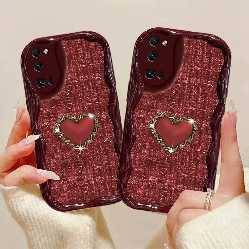 适用于【荣耀30pro/荣耀30pro+】奶油纹编织金属爱心手机壳