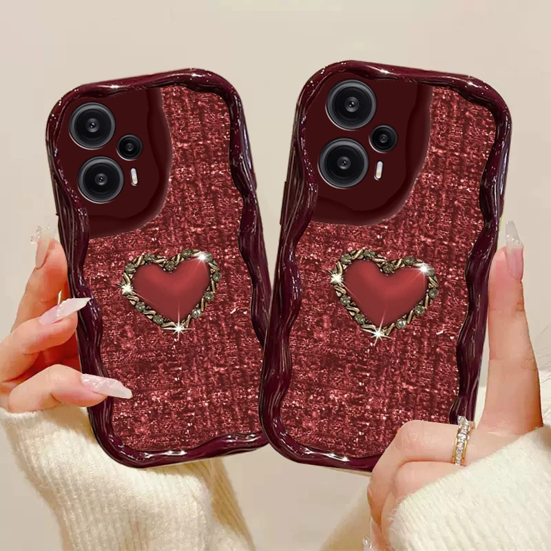 适用于【红米note12turbo】奶油纹编织金属爱心全包手机壳