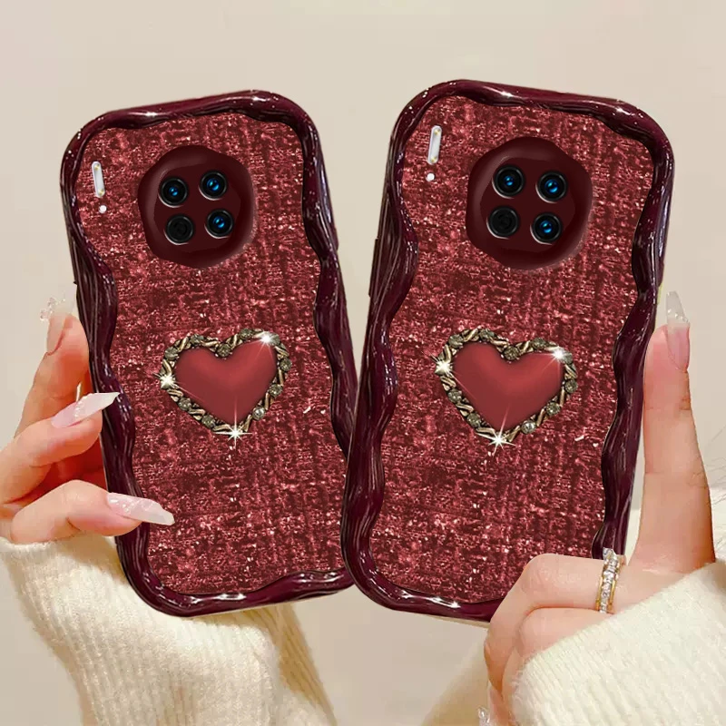 适用于【华为mate30/mate30e】奶油纹编织金属爱心全包手机壳