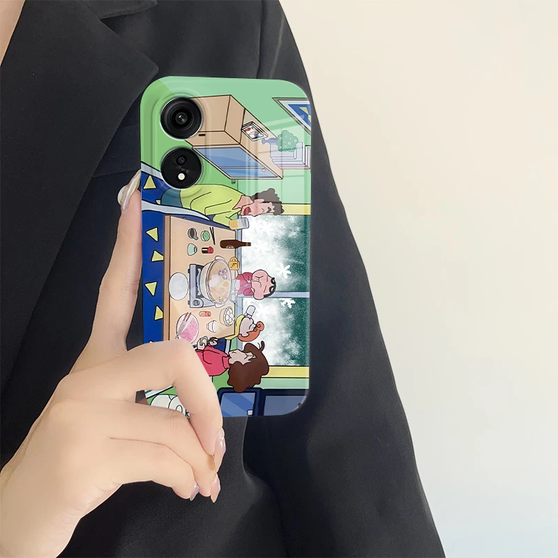 适用于【oppoA1pro 5G】菲林亮面小新吃饭下雪全包镜头保护手机壳